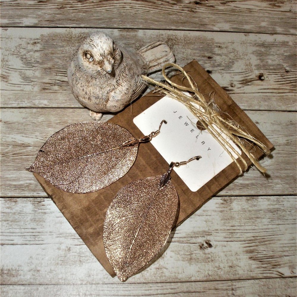 Rose Gold Dipped Leaf Earrings